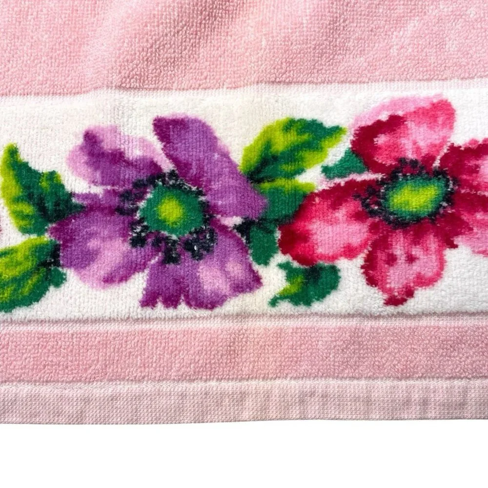Vintage Pink Floral Hand Towel Indanthren Spring Flowers 18”x35”